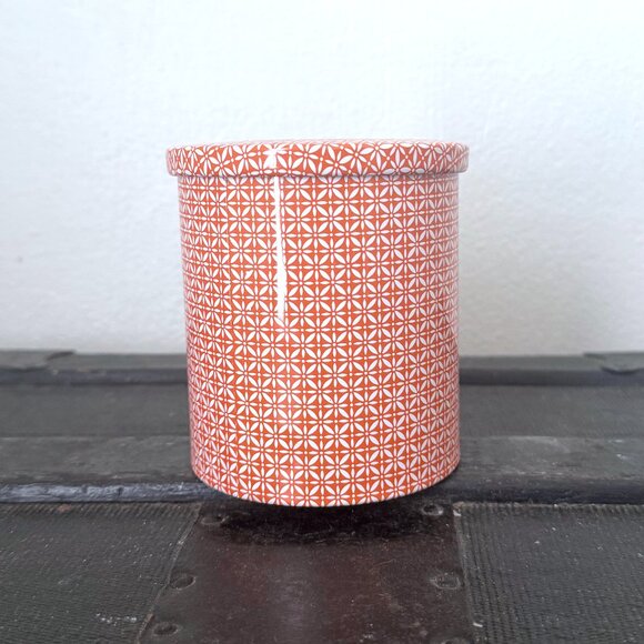 Vintage Tea Tin | Orange & White Floral Metal Lidded Storage Container Cylinder - Picture 1 of 7